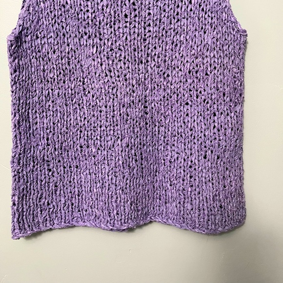 Eileen Fisher Linen Blend Chunky Loose Knit Sweater Tank Top in Lavender Purple - Picture 4 of 9